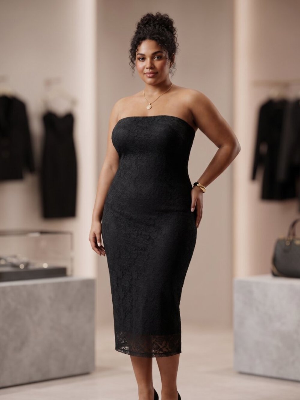 NWT | BTFBM Strapless Black Lace Bodycon Midi Dress Back Split Size XXL